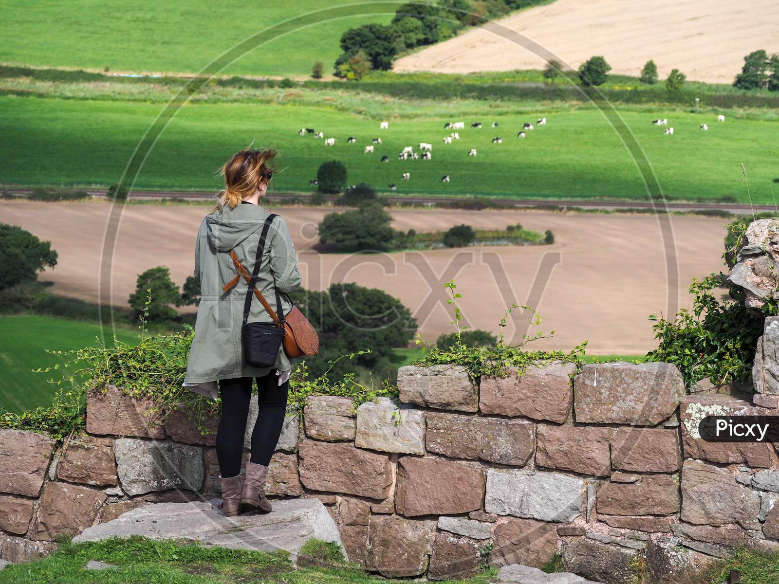 Woman Looking At The Cheshire Countryside From Beeston Castle