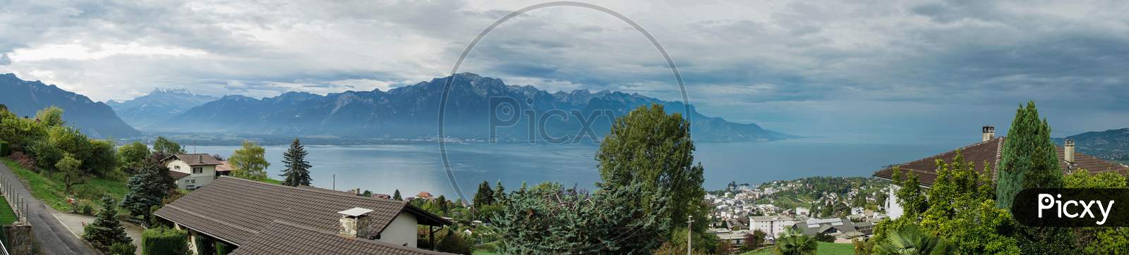 Panoramic View Of Lake Geneva Near Montreux