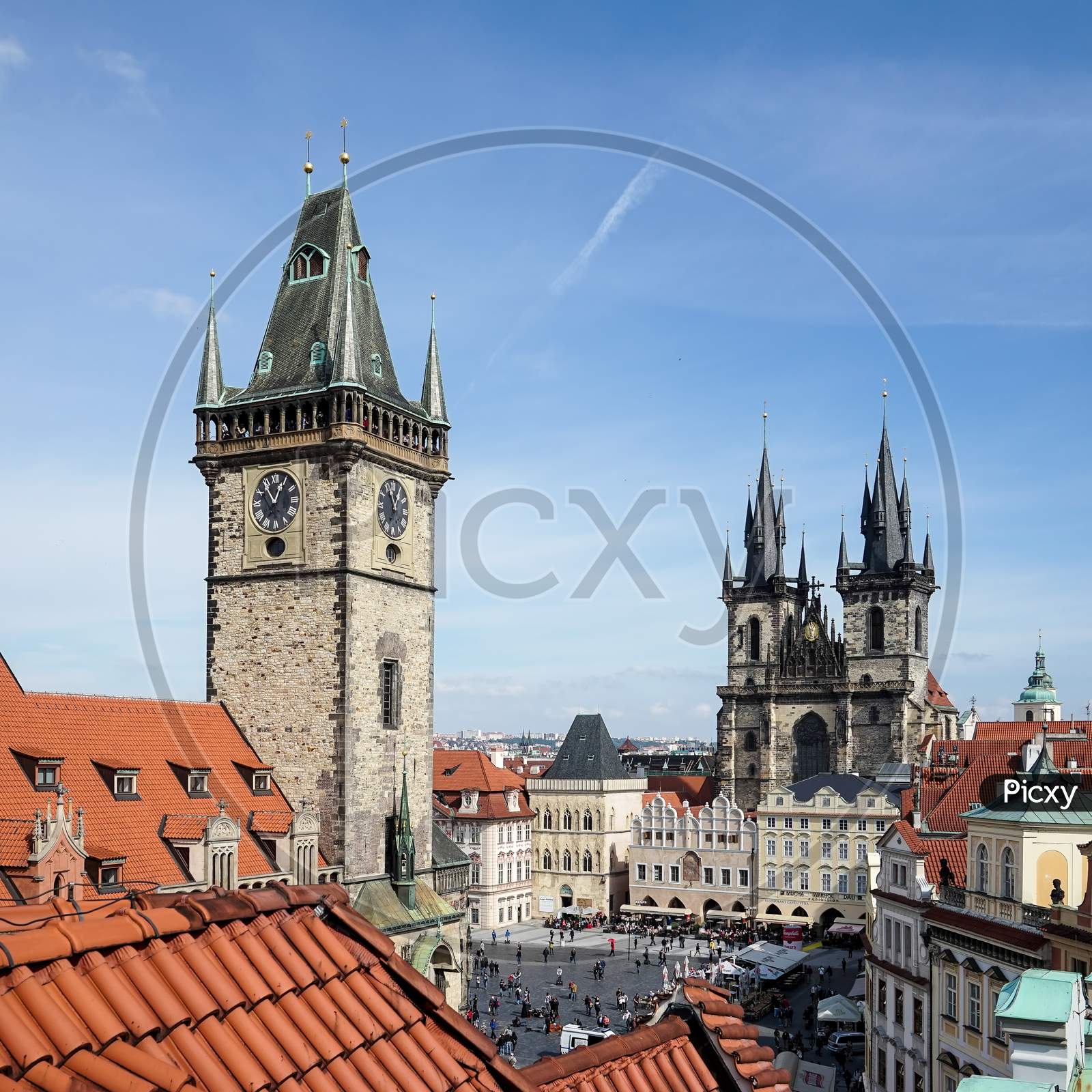 Old City Hall Tower And Church Of Our Lady Before Tyn In Prague