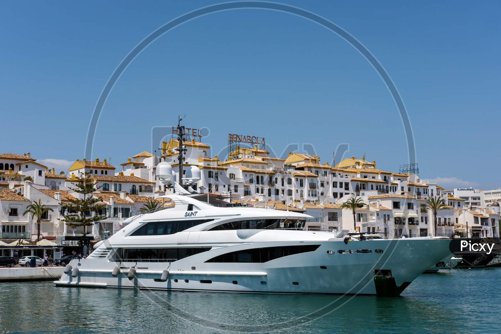 Image of View Of A Luxury Yacht In The Harbour At Puerto Banus-AY323193