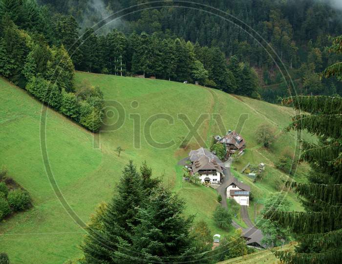 Group Of Houses In The Naturpark Sudscwarzwald In Southern Germany