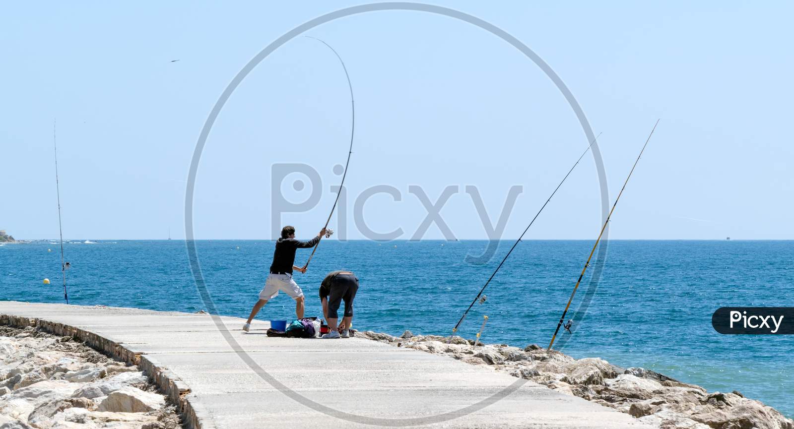 Cabo Pino, Andalucia/Spain - May 6 : Fishing At Cabo Pino. Malaga Province Andalucía Spain On May 6, 2014. Unidentified People.