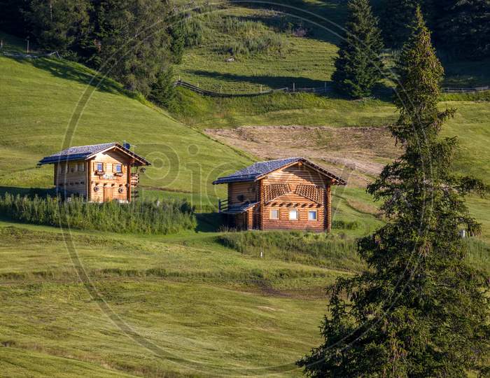 Fie Allo Sciliar, South Tyrol/Italy - August 8 : View Of Typical Tyrolean Buildings Near Fie Allo Sciliar, South Tyrol, Italy On August 8, 2020