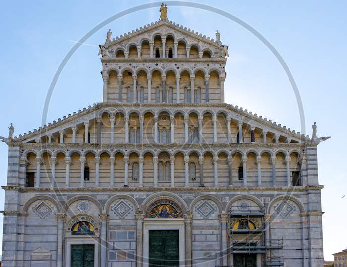 Pisa, Tuscany/Italy  - April 18 : Exterior View Of The Cathedral  In Pisa Tuscany Italy On April 18, 2019