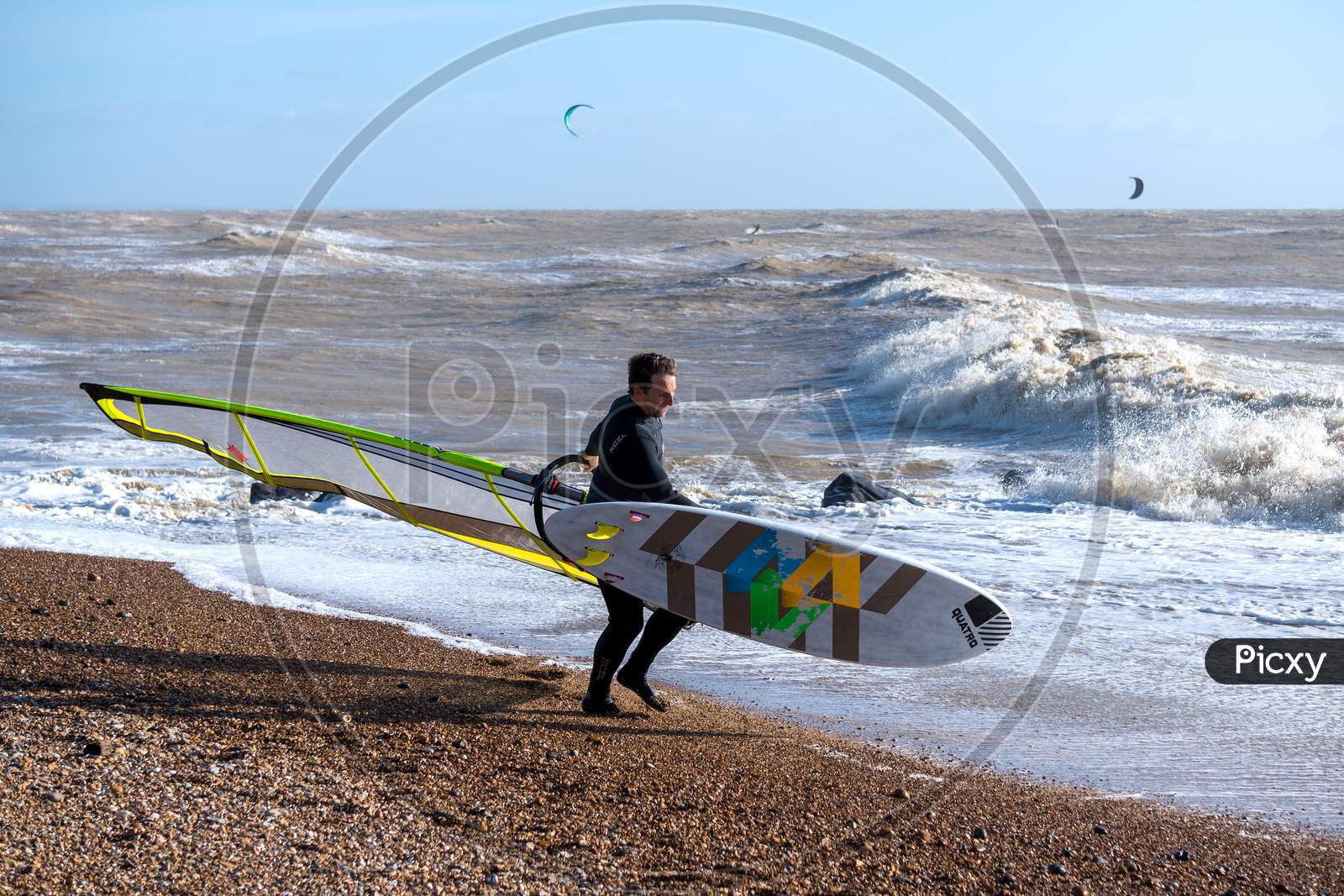 Goring-By-Sea, West Sussex/Uk - January 28 : Windsurfer At Goring-By-Sea In West Sussex On January 28, 2020. Unidentified Person