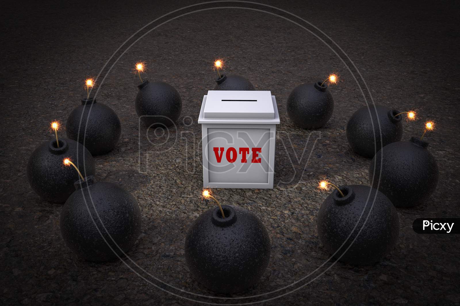 Image Of Ballot Box Surrounded By Bombs Demonstrating Voting Issue. 3D ...