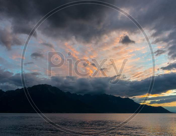 Sunset Over Lake Geneva At Montreux