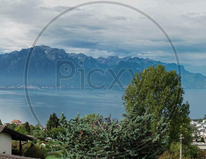 Panoramic View Of Lake Geneva Near Montreux