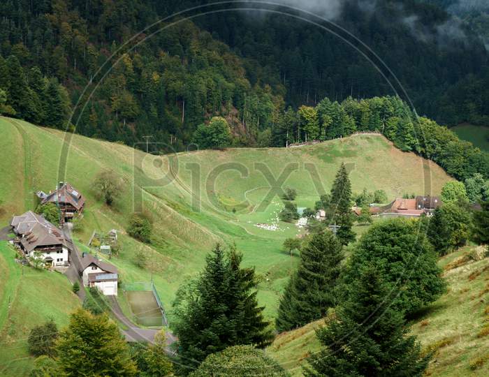 Group Of Houses In The Naturpark Sudscwarzwald In Southern Germany