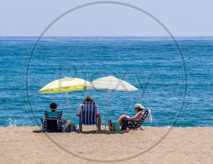 La Cala De Mijas, Andalucia/Spain - May 6 : Beach At La Cala De Mijas, Mijas Costa, Costa Del Sol Spain On May 6, 2014. Unidentified People.