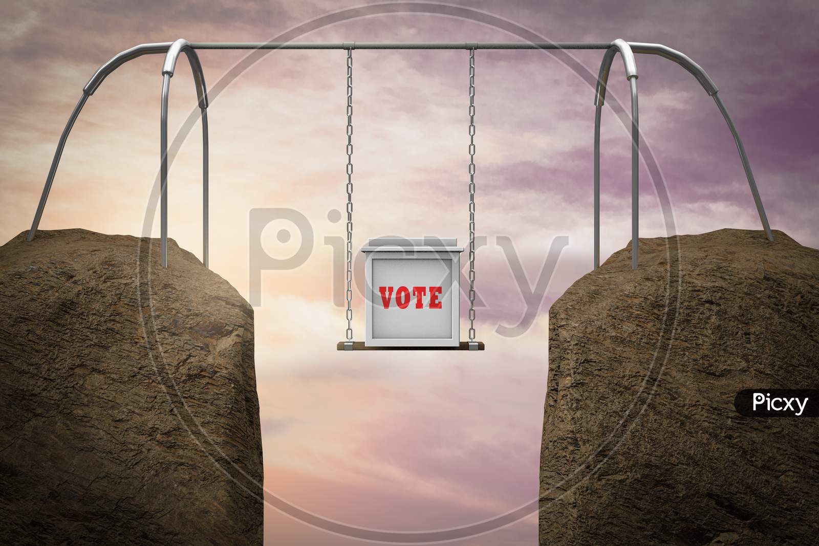 Image Of Ballot Box On A Swing Between Two Mountains Demonstrating ...