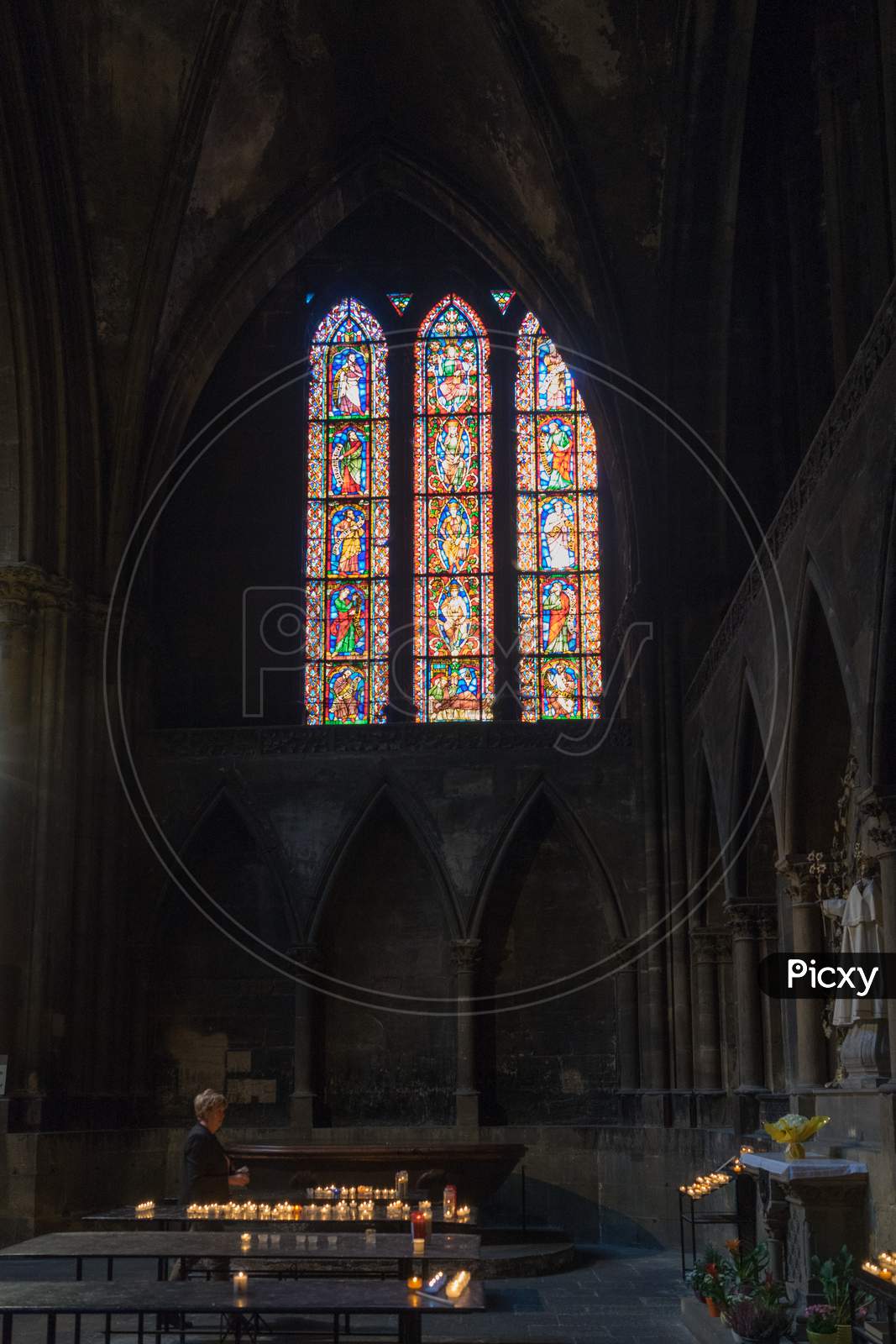 Stained Glass Window In  Cathedral Of Saint-Etienne Metz Lorraine Moselle France
