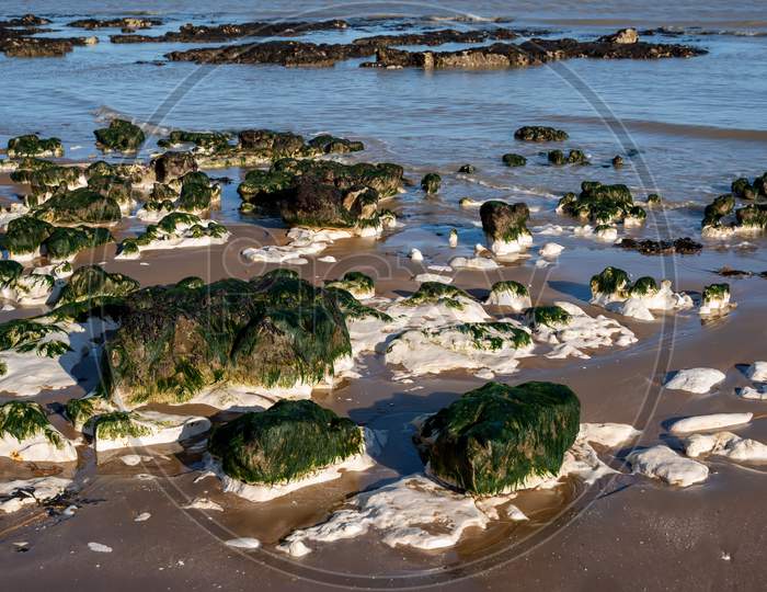 Chalk Rocks Exposed At Low Tide In Botany Bay Near Broadstairs In Kent