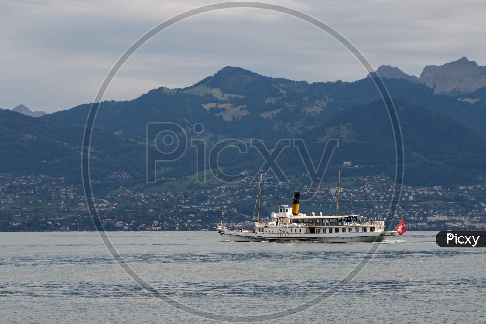 Vevey Steaming Along Lake Geneva Near Montreux In Switzerland