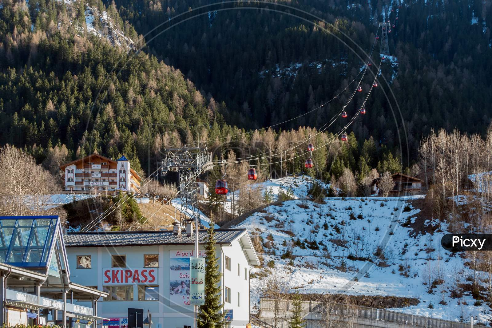 View Of The Cable Car At Ortisei In Val Gardena