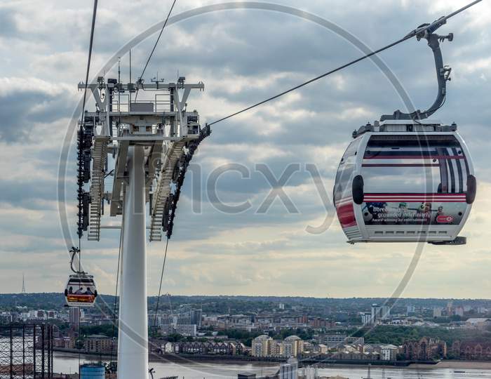 View Of The London Cable Car Over The River Thames