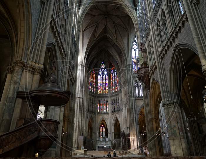 Interior View Of Cathedral Of Saint-Etienne Metz Lorraine Moselle France