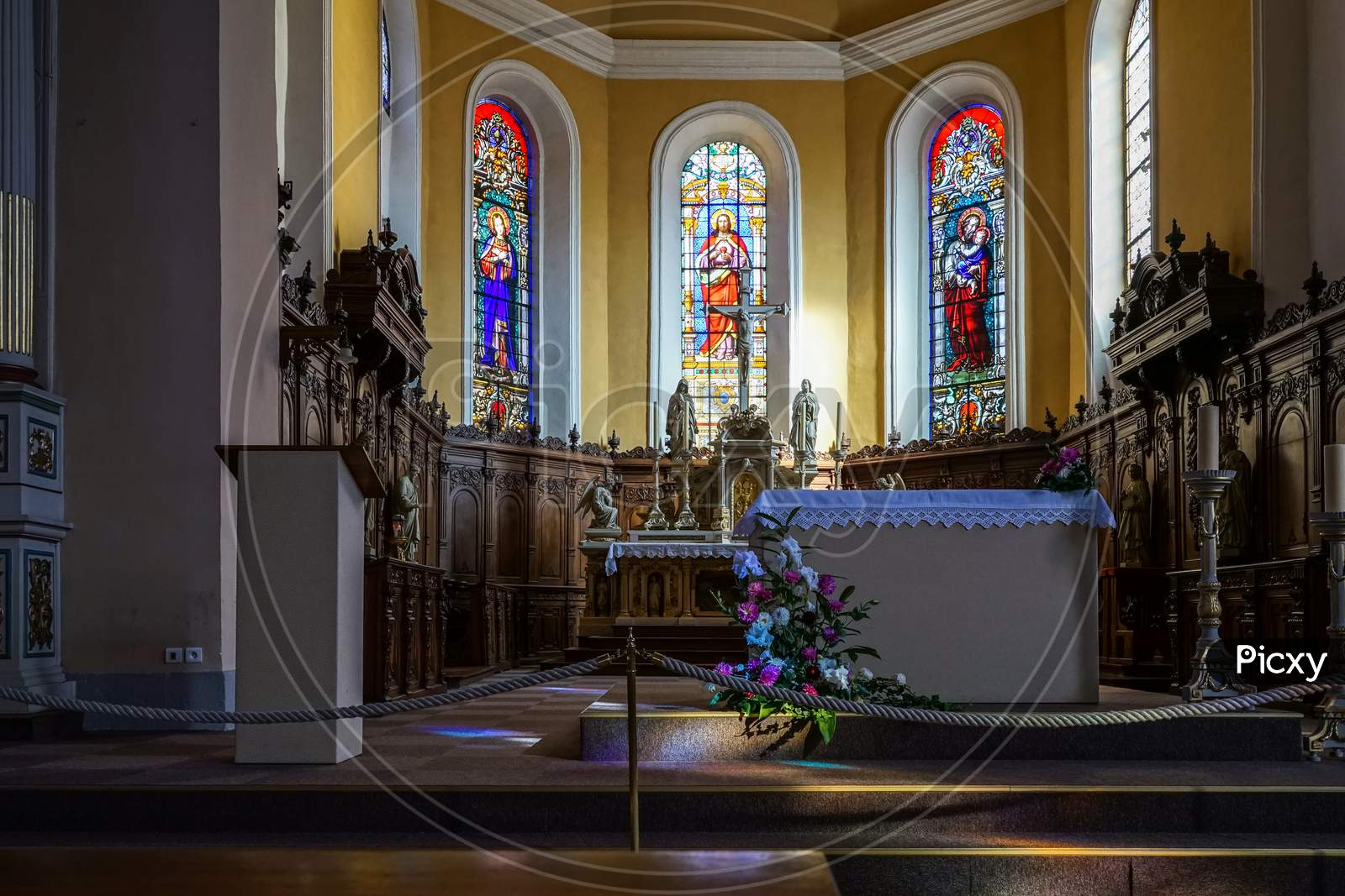 Interior View Of St Leon Church In Eguisheim In Haut-Rhin Alsace France
