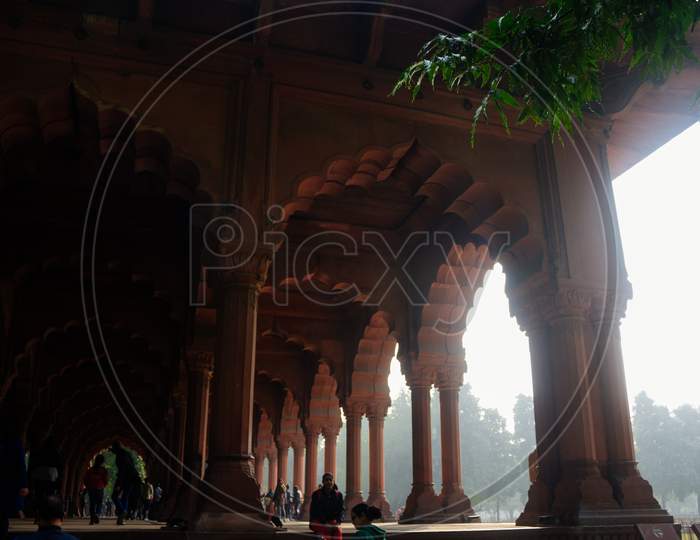 The Diwan I Aam Audience Hall, India Travel Tourism Background - Red Fort (Lal Qila) Delhi - World Heritage Site. Delhi, India