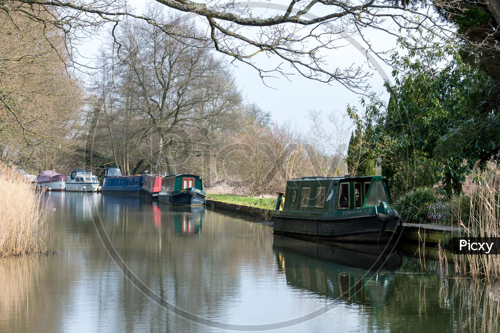 Narrow Boats On The River Wey Navigations Canal