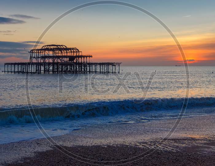 Brighton, East Sussex/Uk - January 26 : View Of The Derelict West Pier In Brighton East Sussex On January 26, 2018