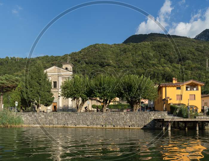 San Felice, Lombardy/Italy - September 19 : Small Village Of San Felice On The Eastern Side Of Lake Endine In Lombardy Italy On September 19, 2015. Unidentified People