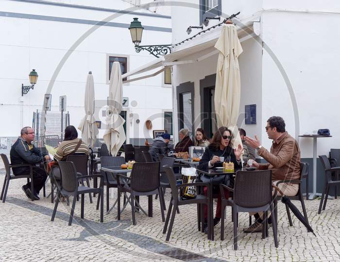 Faro, Southern Algarve/Portugal - March 7 : Coffee Culture Alive And Well In Faro Portugal On March 7, 2018. Unidentified People