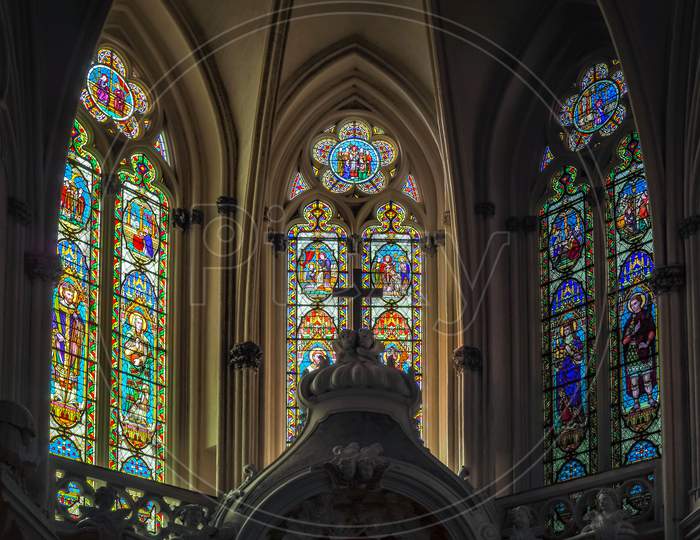 Stained Glass Windows In The Cathedral Of St Andrew In Bordeaux