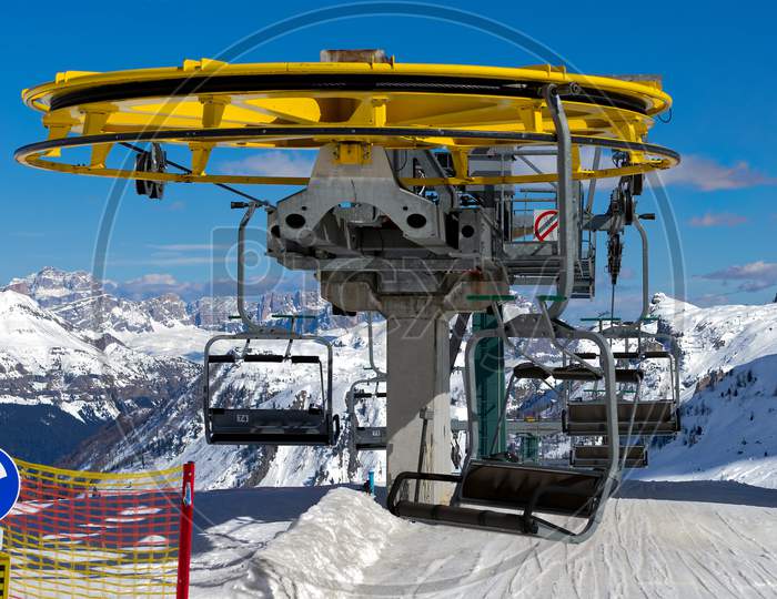 Chair Lift In The Dolomites At The Pordoi Pass