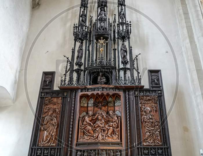 Old Wooden Pulpit In St James Church In Rothenburg