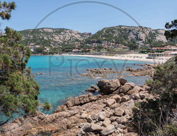 The Beach At Baja Sardinia In Sardinia On May 18, 2015.
