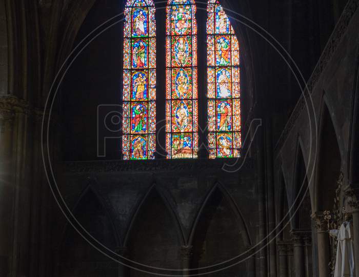 Stained Glass Window In  Cathedral Of Saint-Etienne Metz Lorraine Moselle France