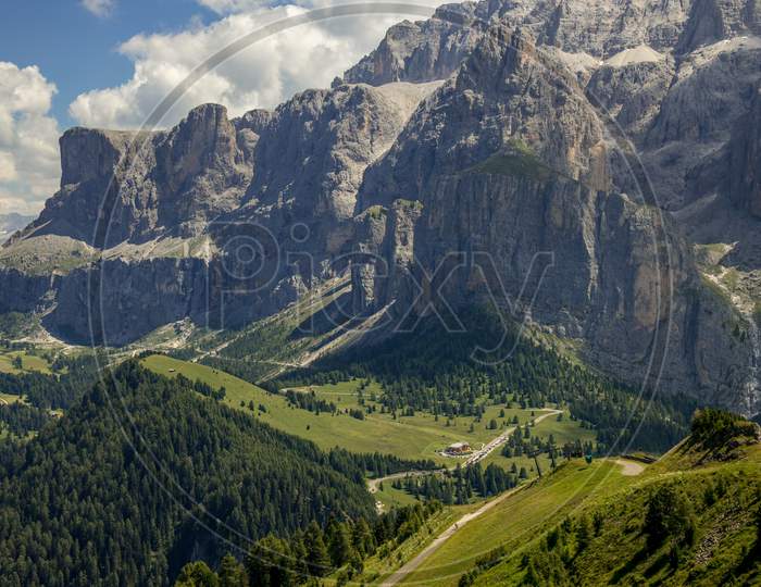 View Of The Dolomites Near Selva, South Tyrol, Italy