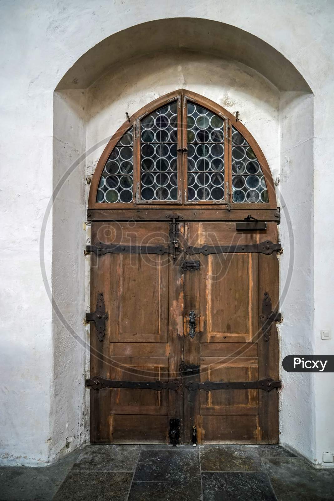 Old Wooden Door In St James Church In Rothenburg
