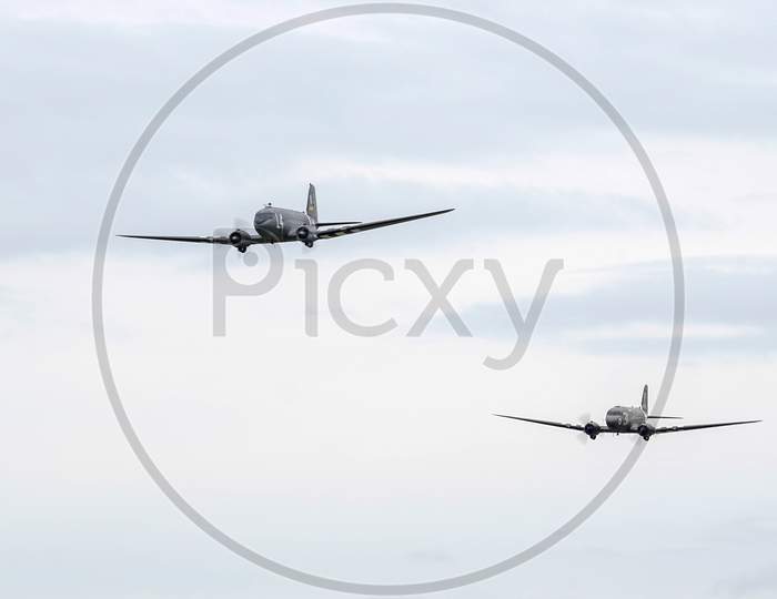 Two Douglas C-47 Skytrains  Flying Over Shoreham Airfield