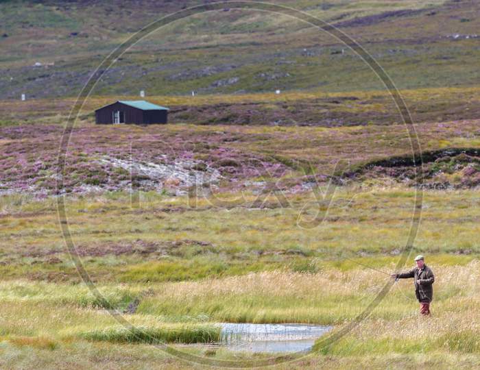 Man Fly Fishing Near Lochindorb