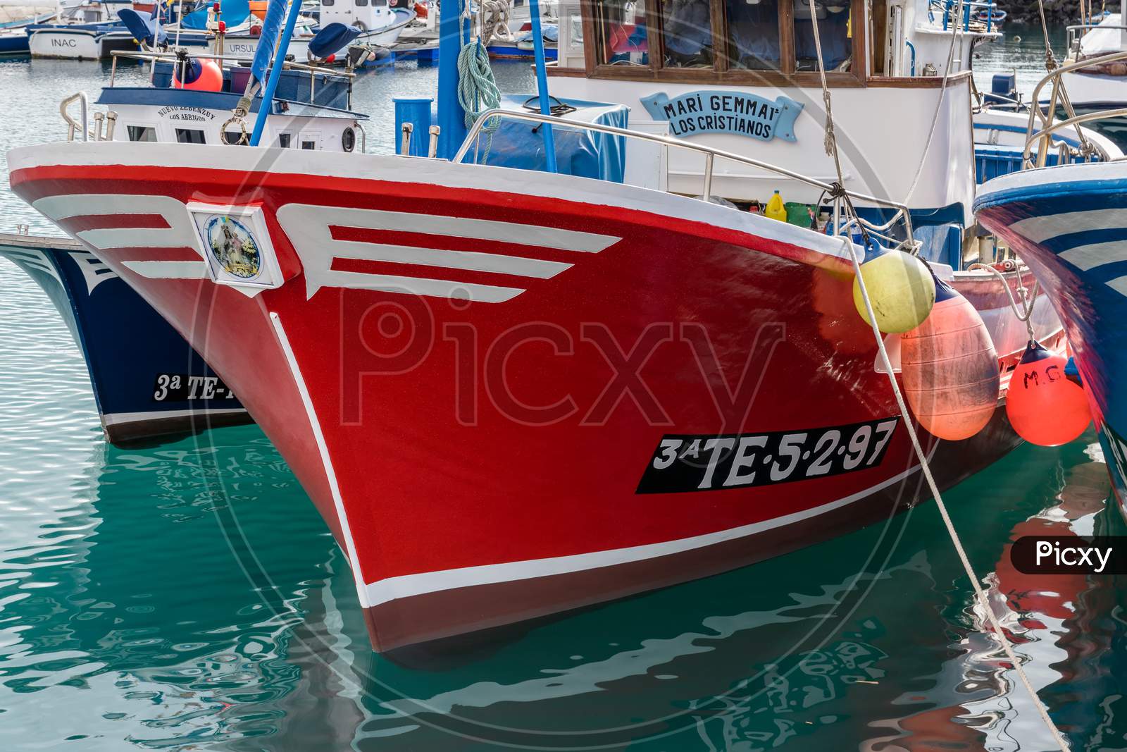 Fishing Boats Moored In Los Christianos Harbour Tenerife