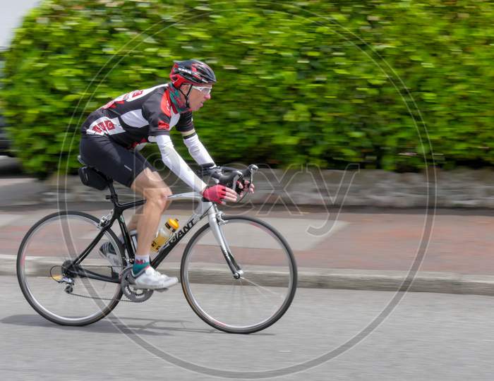 Cyclist Participating In The Velothon Cycling Event In Cardiff Wales On June 14, 2015