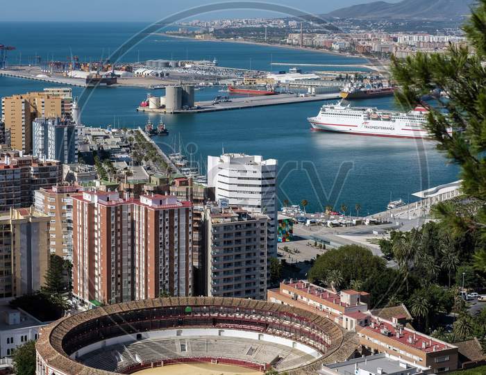 View Of The Harbour Area And Bullring In Malaga