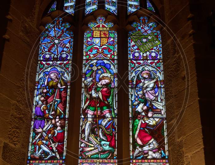 Newcastle Upon Tyne, Tyne And Wear/Uk - January 20 : Stained Glass Window In The Cathedral In Newcastle Upon Tyne, Tyne And Wear On January 20, 2018