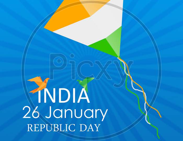 Indian Republic Day Card With Colors And Wheel Of Indian Flag In The Shape Of Kite