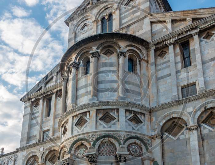 Pisa, Tuscany/Italy  - April 17 : Exterior View Of The Cathedral  In Pisa Tuscany Italy On April 17, 2019