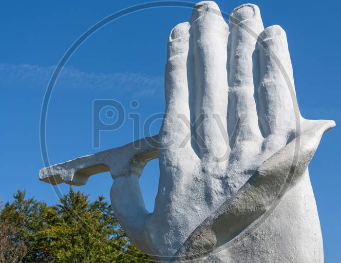 Sucevita, Moldovia/Romania - September 18 : White Hand Statue Near Sucevita In Moldovia Romania On September 18, 2018