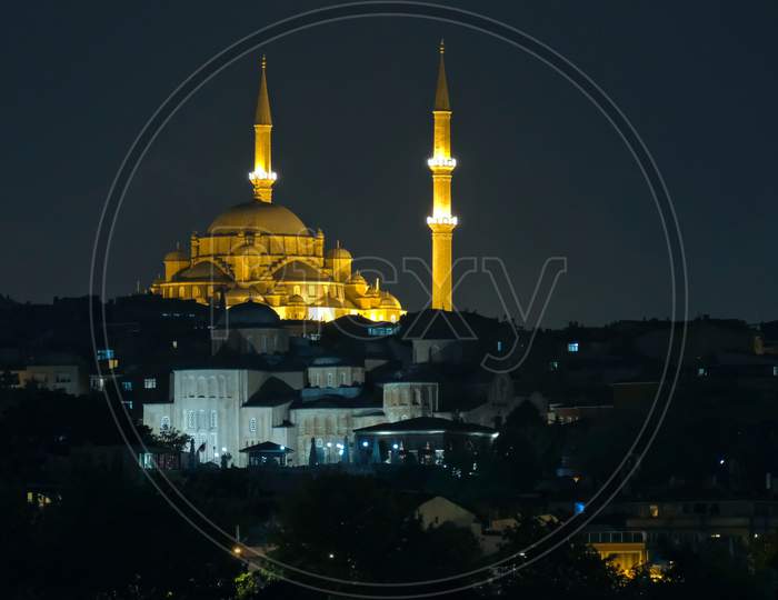 Istanbul, Turkey - May 29 : Night-Time View Of The Faith Mosque In Istanbul Turkey On May 98, 2018