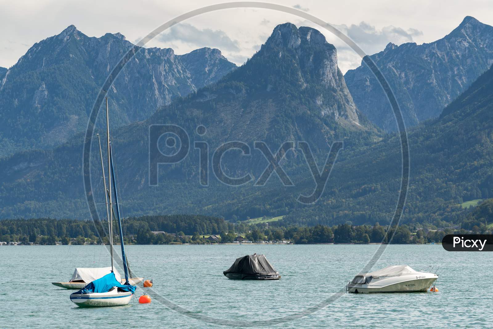 Yachts Moored In Lake Wolfgang At St. Gilgen