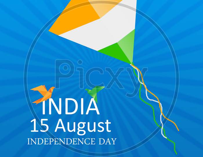 Indian Independence Day Card With Colors And Wheel Of Indian Flag In The Shape Of Kite