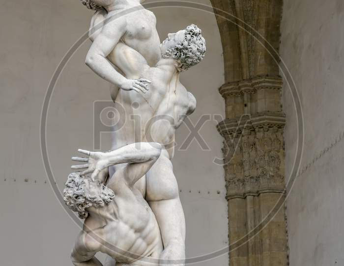 Florence, Tuscany/Italy - October 19 : Statue Of The Rape Of The Sabine Women By Giambologna, In The Loggia Dei Lanzi In Florence On October 19, 2019.