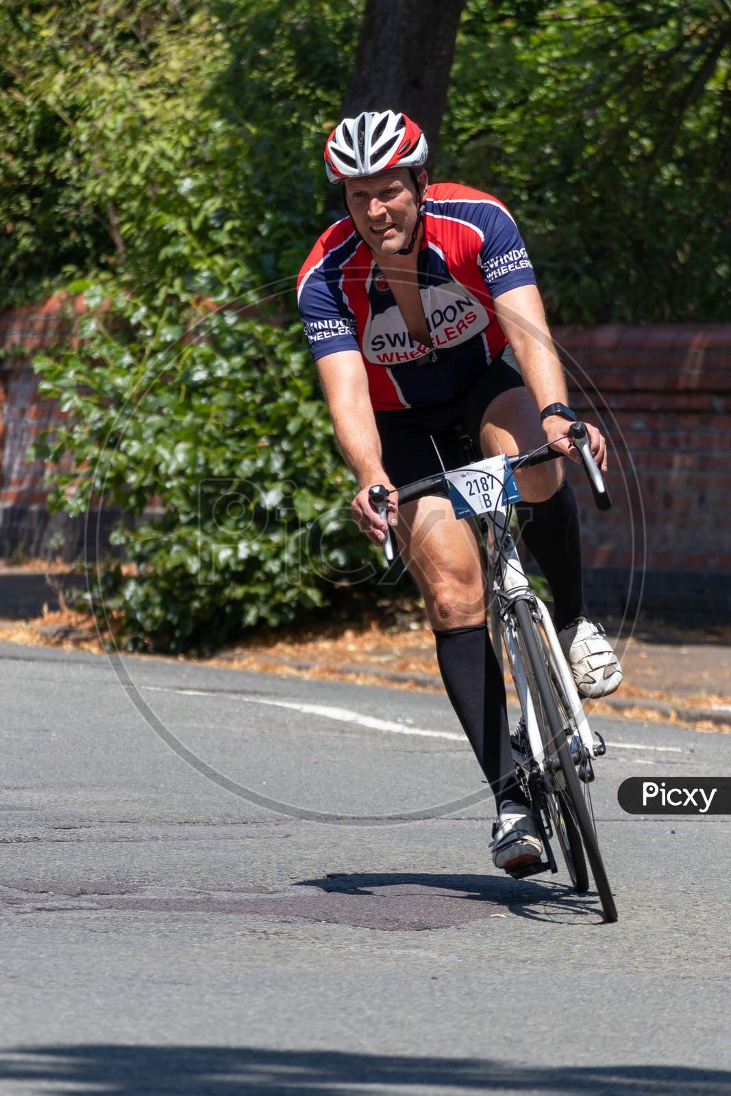 Cardiff, Wales/Uk - July 8 : Cyclist Participating In The Velothon Cycling Event In Cardiff Wales On July 8, 2018. One Unidentified Person