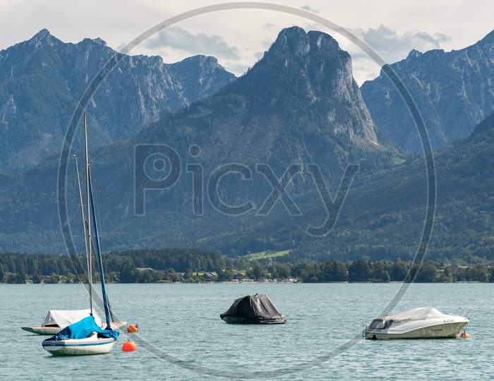 Yachts Moored In Lake Wolfgang At St. Gilgen