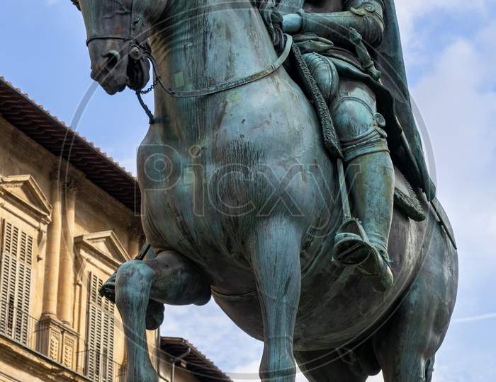 Florence, Tuscany/Italy - October 19 : Equestrian Statue Of Cosimo I – Giambologna In Piazza Della Signoria  Florence On October 19, 2019